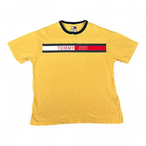 Vintage Tommy Hilfiger Shirt Adult LARGE Yellow Tommy Jeans Flag Logo Y2K Ringer